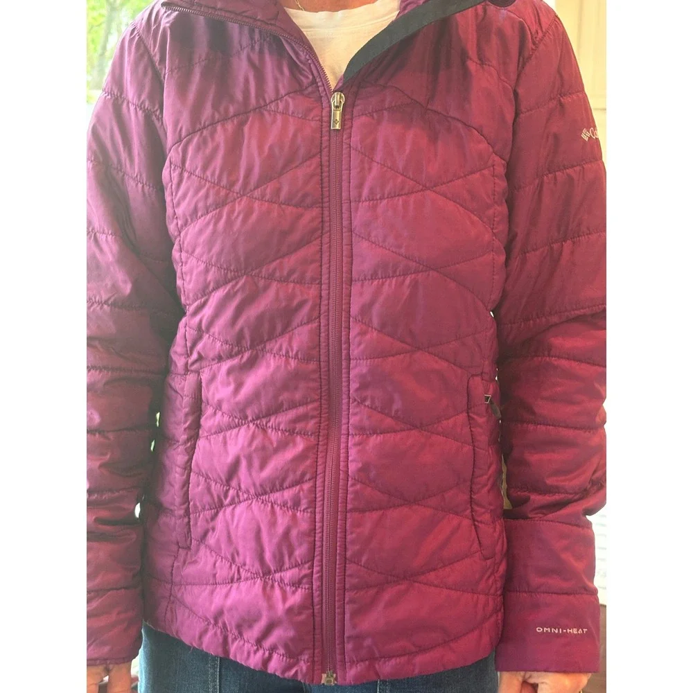 Columbia Womens Omni-Heat Puffer Jacket Magenta Purple Quilted Full Zip Medium